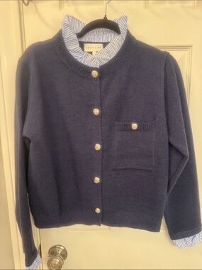 Entro Navy Button-Up Knit Cardigan